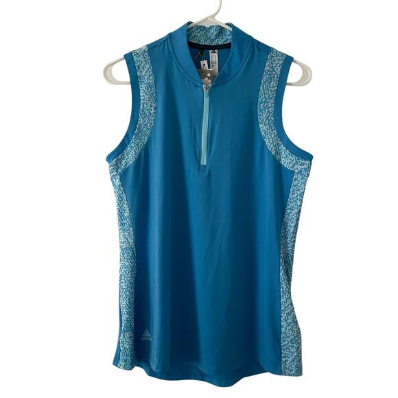 Adidas Women's Sleeveless 1/4 Zip Pulse Blue Performance Golf Shirt M Medium New - Picture 1 of 9